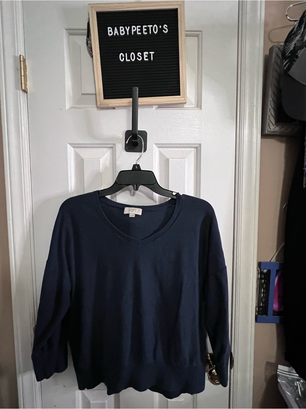 LOFT Navy V-Neck Pullover Sweatshirt